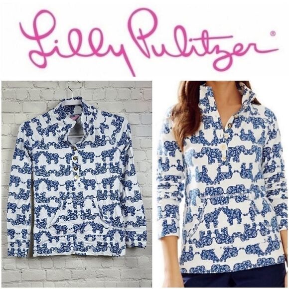 Rare Lilly Pulitzer White Elephant Print French Terry Henley Sweatshirt Preppy 0 - Picture 3 of 11